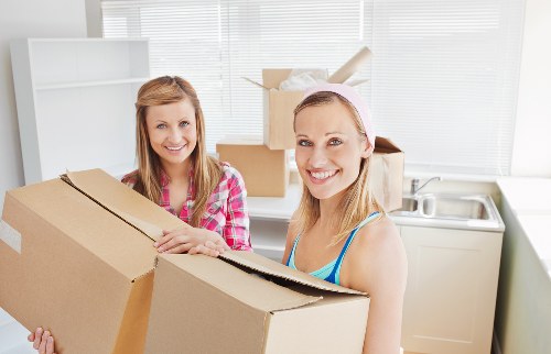 Cargo space of a moving truck fully loaded with household items